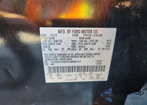 2013 Ford Explorer Xlt z USA, uszkodzony, nr VIN 1FM5K7D87DGB56117